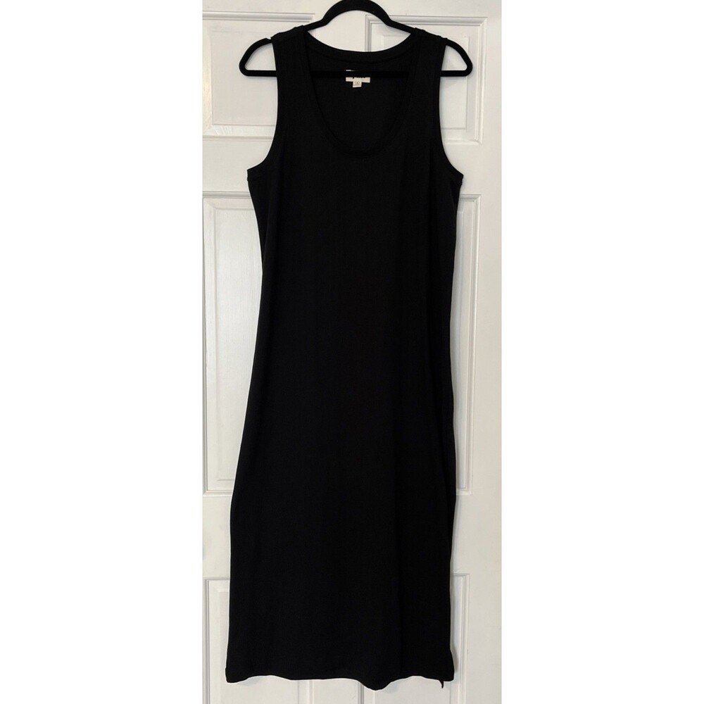 Pact Maxi Dress Womens Medium Black Organic Cotton Tank Slit Minimalist Summer